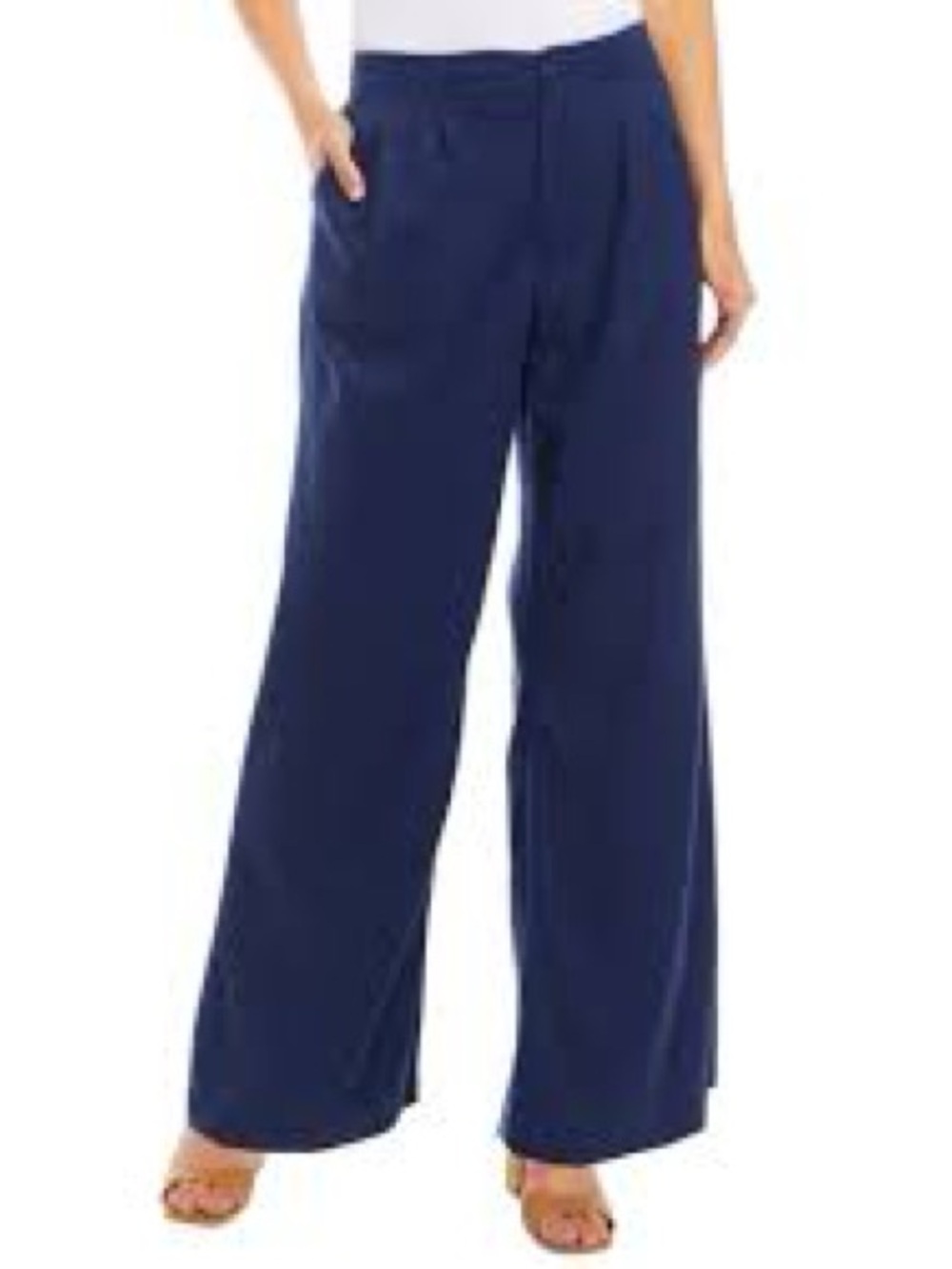 Wonderly Women's Size 10 Pleat Front Wide Leg Pants Navy Blue Office Work Casual